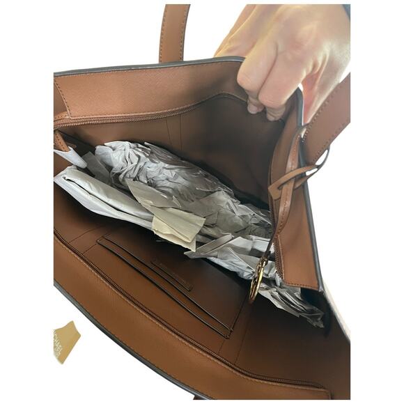 Michael Kors Pratt Large Tote Bag Coated Canvas color Luggage tan/brown Gold NWT - Picture 9 of 9